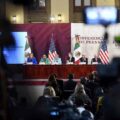 Cuauhtémoc, Ciudad de México, México, 5 de octubre de 2023. 
Elizabeth Sherwood-Randall, directora de seguridad transfronteriza y asesora de Seguridad Nacional de la Casa Blanca; Rosa Isela Rodriguez Velázquez, secretaria de Seguridad y Protección Ciudadana; Alicia Bárcena Ibarra, secretaria de Relaciones Exteriores; Antony Blinken, secretario de Estado de los Estados Unidos; Merrick Garland, fiscal general de Estados Unidos y Alejandro Mayorkas, secretario de Seguridad Nacional de los Estados Unidos en conferencia de prensa en el marco del Diálogo de Alto Nivel sobre Seguridad México-Estados Unidos. 
Foto: Presidencia