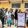 Feligreses de la Diócesis de San Cristóbal peregrinaron para pedir fuerza ante violencia del crimen organizado. Nombraron mártires a la familia masacrada en Chicomuselo en mayo pasado. Foto: Ángeles Mariscal