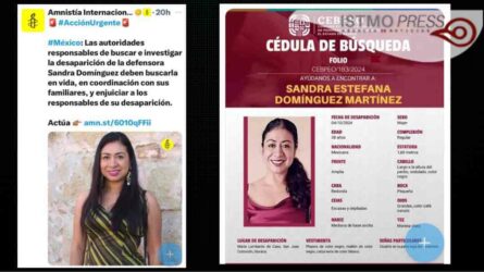 Amnistía Internacional exhorta a las autoridades mexicanas y de Oaxaca que “busquen en vida” a la activista Ayuuk Sandra Domínguez desaparecida hace 21 días